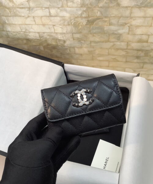 1:1 Replica Chanel CO-CO Flap Wallet 11cm/4.4in Gold Toned Hardware For Women Black