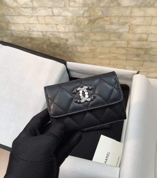 1:1 Replica Chanel CO-CO Flap Wallet 11cm/4.4in Gold Toned Hardware For Women Black