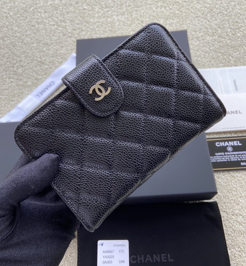 1:1 Replica Chanel CO-CO Flap Wallet 15cm/5.9in Silver Hardware For Women Black 