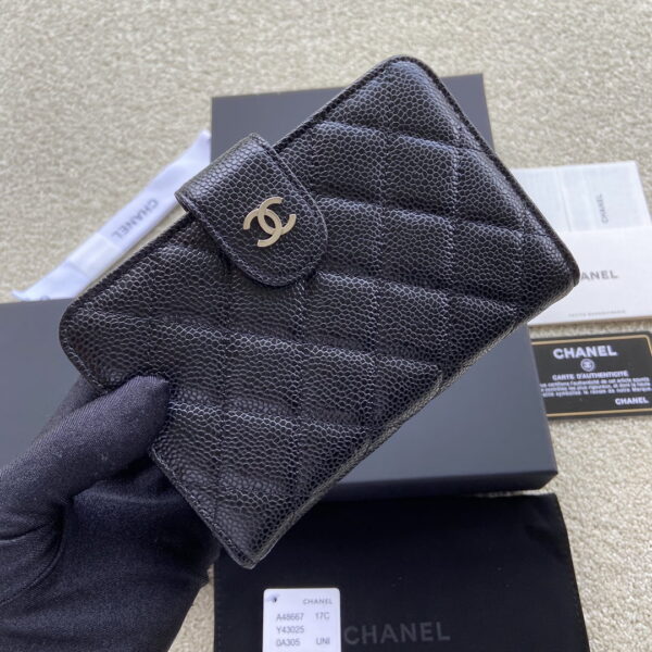 1:1 Replica Chanel CO-CO Flap Wallet 15cm/5.9in Silver Hardware For Women Black 