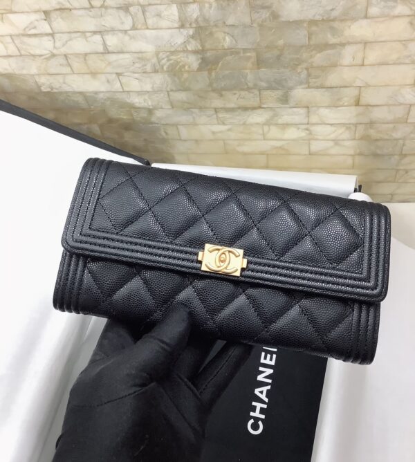 1:1 Replica Chanel CO-CO Long Flap Wallet 19.5cm/7.7in Gold Hardware For Women Black