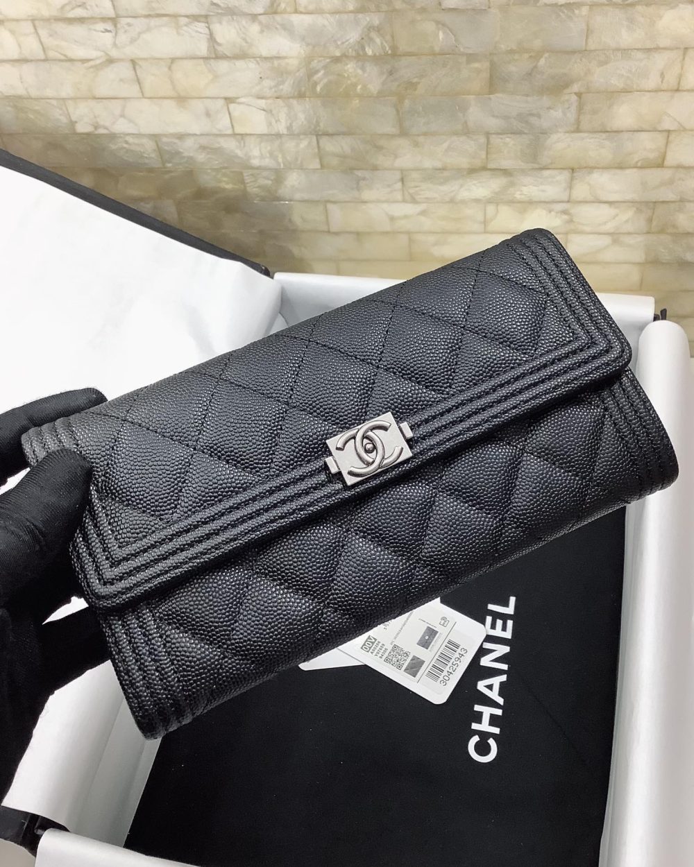 1:1 Replica Chanel CO-CO Long Flap Wallet 19.5cm/7.7in Silver Hardware For Women Black