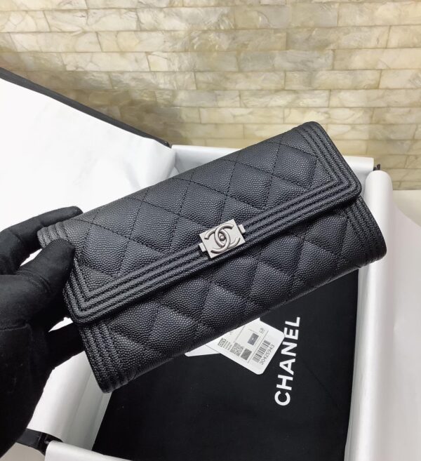 1:1 Replica Chanel CO-CO Long Flap Wallet 19.5cm/7.7in Silver Hardware For Women Black