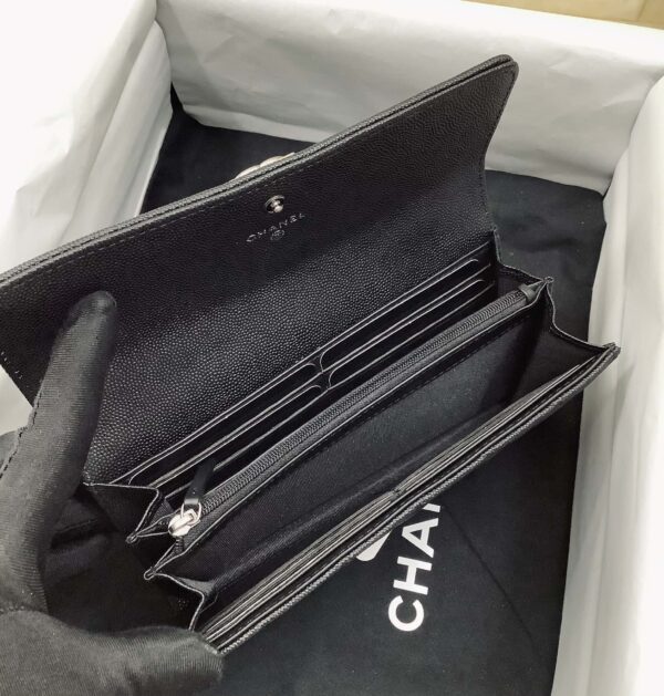 1:1 Replica Chanel CO-CO Long Flap Wallet 19.5cm/7.7in Silver Hardware For Women Black