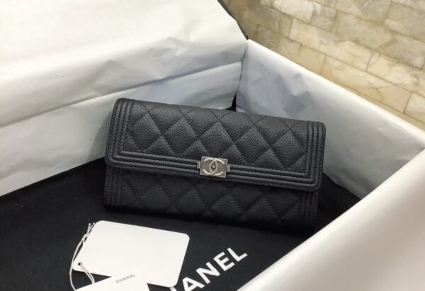 1:1 Replica Chanel CO-CO Long Flap Wallet 19.5cm/7.7in Silver Hardware For Women Black
