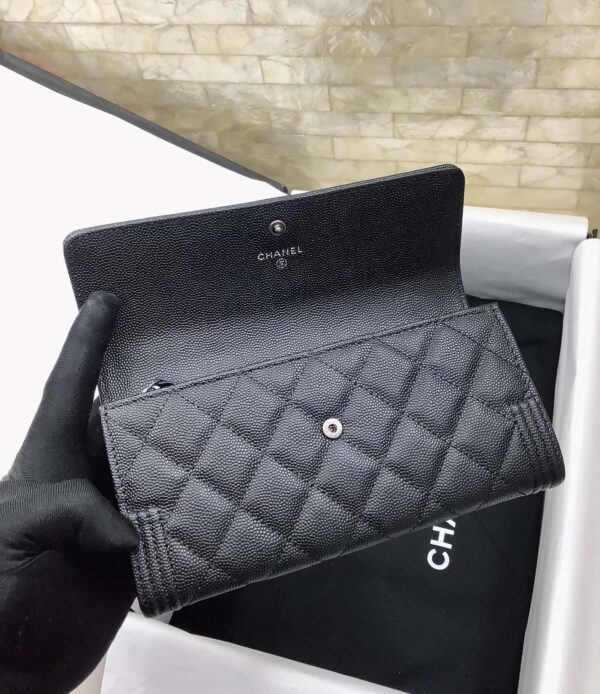 1:1 Replica Chanel CO-CO Long Flap Wallet 19.5cm/7.7in Silver Hardware For Women Black