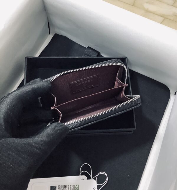 1:1 Replica Chanel CO-CO Small Card Holder Wallet 11cm/4.3in Silver Hardware For Women Black