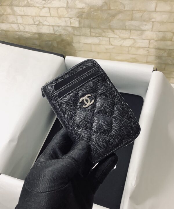 1:1 Replica Chanel CO-CO Small Card Holder Wallet 11cm/4.3in Silver Hardware For Women Black