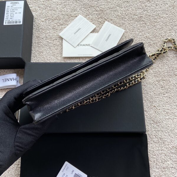 1:1 Replica Chanel CO-CO Wallet On Chain 20cm/7.9in Gold Hardware For Women Black