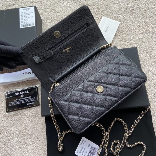 1:1 Replica Chanel CO-CO Wallet On Chain 20cm/7.9in Gold Hardware For Women Black