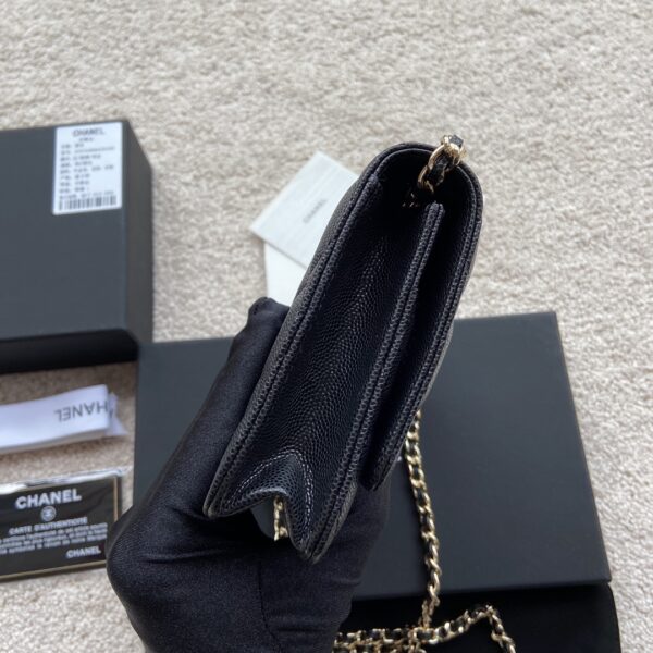 1:1 Replica Chanel CO-CO Wallet On Chain 20cm/7.9in Gold Hardware For Women Black