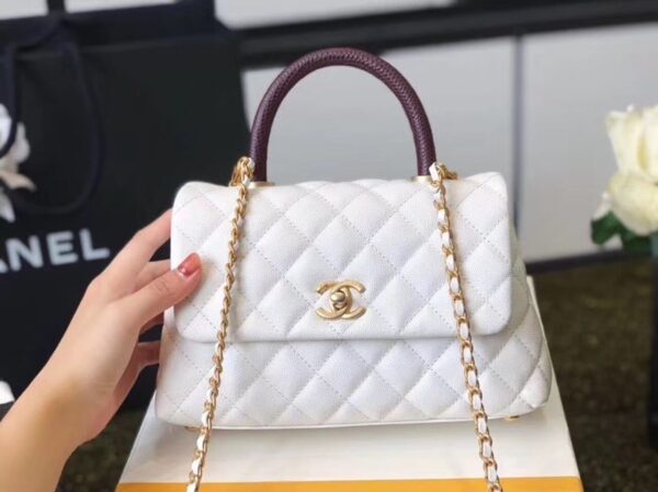 [REP 1:1] Chanel Coco Handle Quilted Lizard Handle Bag 24cm Caviar Leather Gold Hardware Spring/Summer Act 1 Collection, White