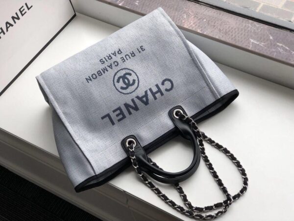 [REP 1:1] Chanel Deauville Tote 38cm White Gray For Women A66941