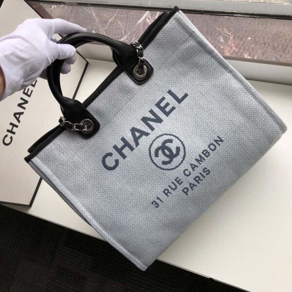[REP 1:1] Chanel Deauville Tote 38cm White Gray For Women A66941