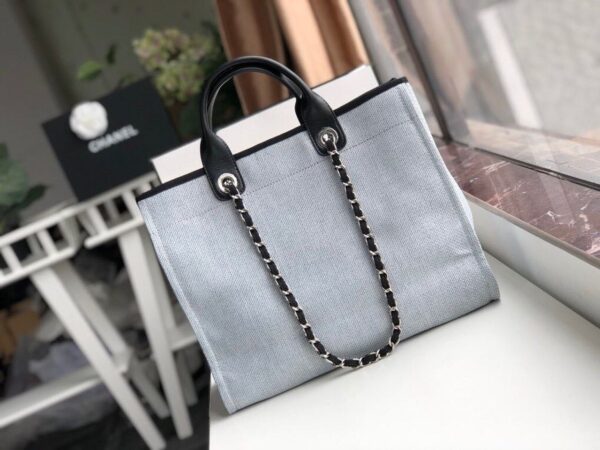 [REP 1:1] Chanel Deauville Tote 38cm White Gray For Women A66941