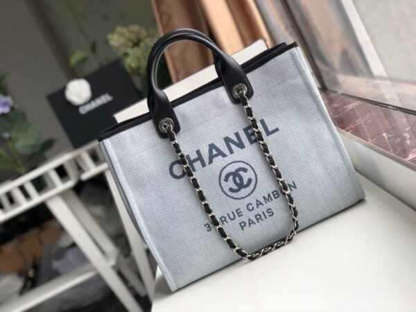 [REP 1:1] Chanel Deauville Tote 38cm White Gray For Women A66941