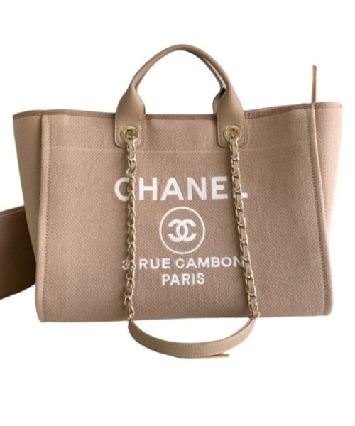 [REP 1:1] Chanel Deauville Tote Canvas Bag Beige For Women 38cm / 15in