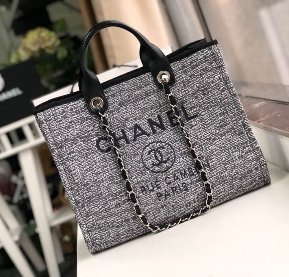 [REP 1:1] Chanel Deauville Tote Raffia Canvas Bag Black/White For Women 14.9in/38cm