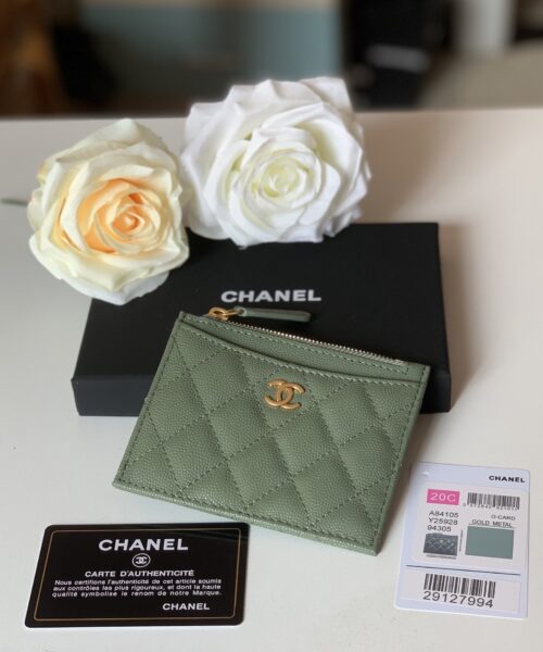1:1 Replica Chanel Flat Card Holder Olive Bag For Women 11.5cm/4.5in