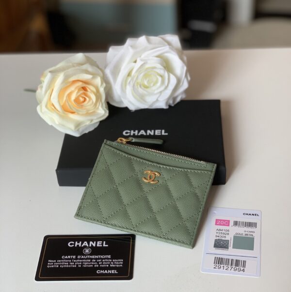 1:1 Replica Chanel Flat Card Holder Olive Bag For Women 11.5cm/4.5in