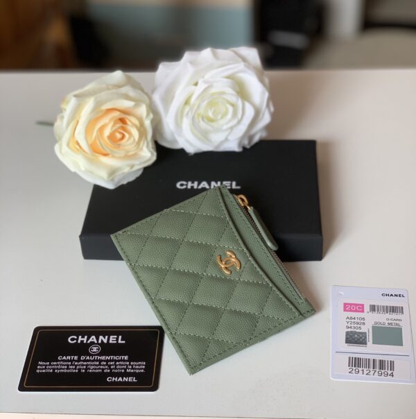 1:1 Replica Chanel Flat Card Holder Olive Bag For Women 11.5cm/4.5in