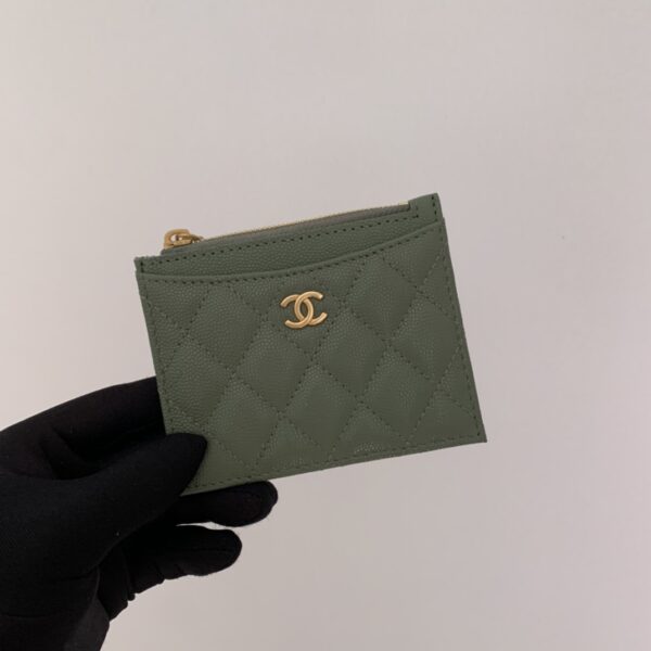 1:1 Replica Chanel Flat Card Holder Olive Bag For Women 11.5cm/4.5in