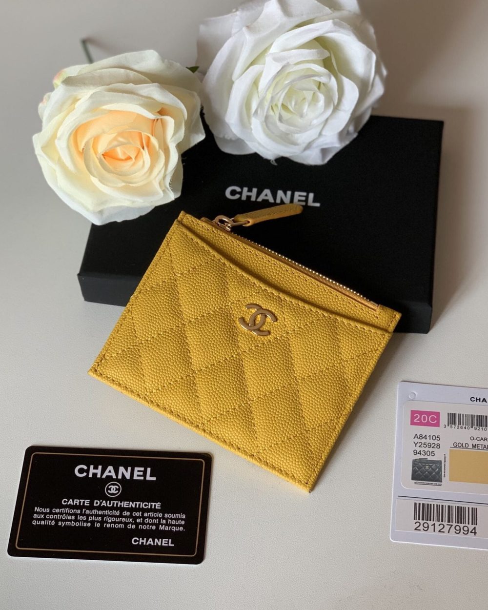 1:1 Replica Chanel Flat Card Holder Yellow Bag For Women 11.5cm/4.5in