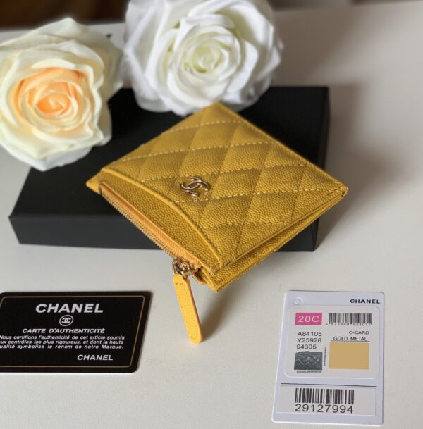 1:1 Replica Chanel Flat Card Holder Yellow Bag For Women 11.5cm/4.5in