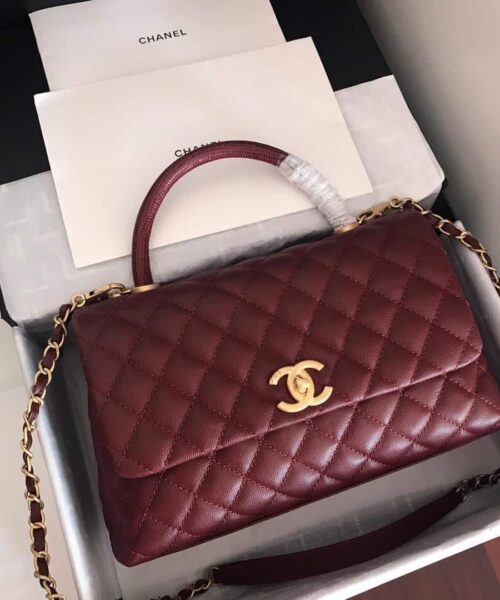 [REP 1:1] Chanel Handbag With Top Handle Dark Red For Women 11in/28cm