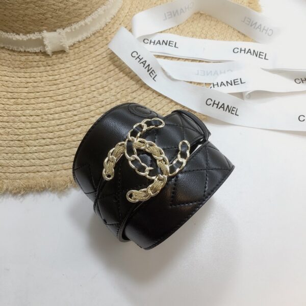 1:1 Replica Chanel Quilted Belt With Double C Buckle Black with Gold mix Black Hardware Women Belt