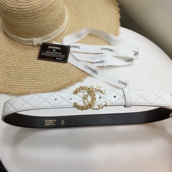 1:1 Replica Chanel Quilted Belt With Double C Buckle White with Gold mix White Hardware Women Belt