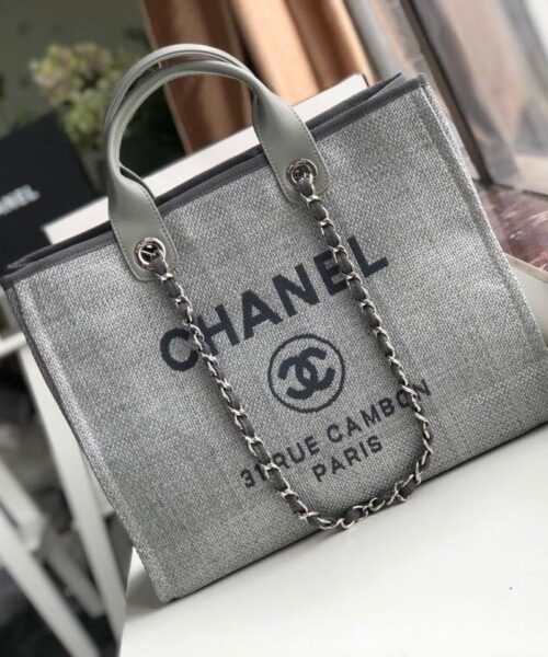 [REP 1:1] Chanel Small Shopping Bag Silver Hardware Grey For Women, Women's Handbags, Shoulder Bags 15.2in/39cm AS3257