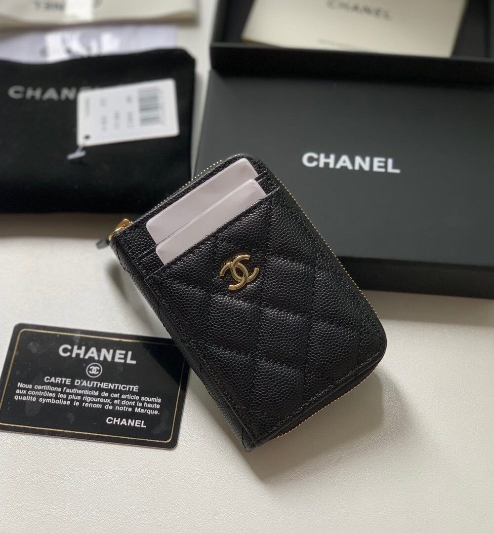 1:1 Replica Chanel Zipped Coin Purse Black Bag For Women 10.9cm/4.3in