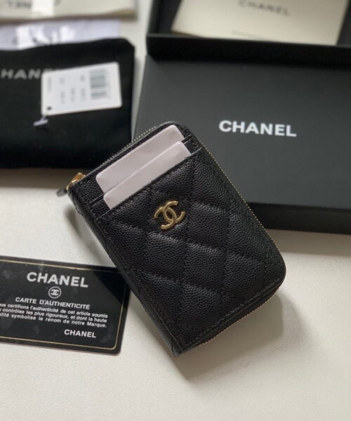 1:1 Replica Chanel Zipped Coin Purse Black Bag For Women 10.9cm/4.3in