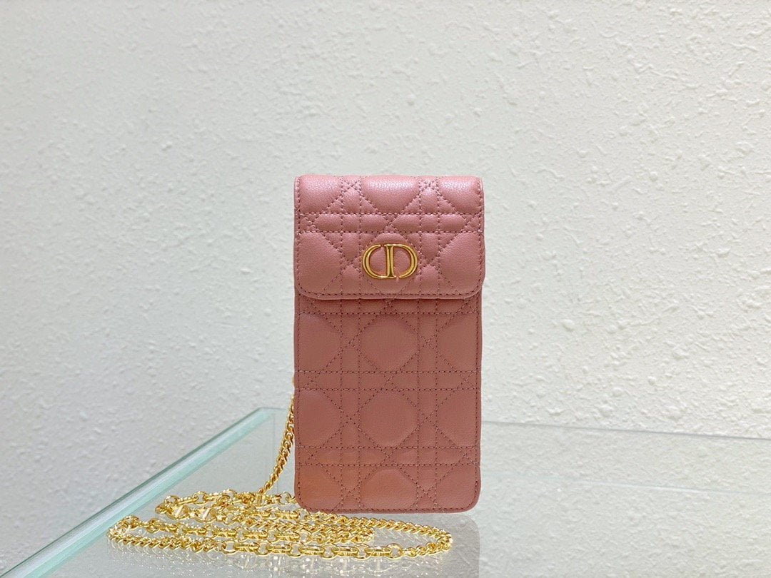 1:1 Replica Christian Dior Caro Phone Holder With Chain Pink, For Women, Women’s Handbags 7.5in/18.5cm CD S5105UWHC_M50P