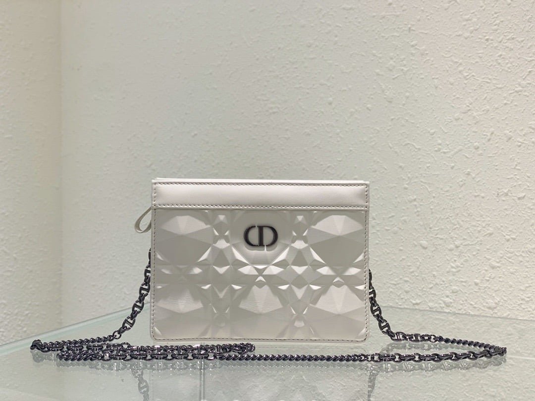 1:1 Replica Christian Dior Caro Zipped Pouch With Chain White, For Women, Women’s Handbags 7.5in/19cm CD