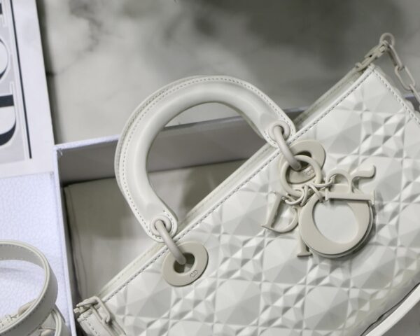 1:1 Replica Christian Dior Lady D-Joy Bag White Macrocannage Technical Fabric, White, For Women Women's Handbags, 26cm CD M0540OTID_M933