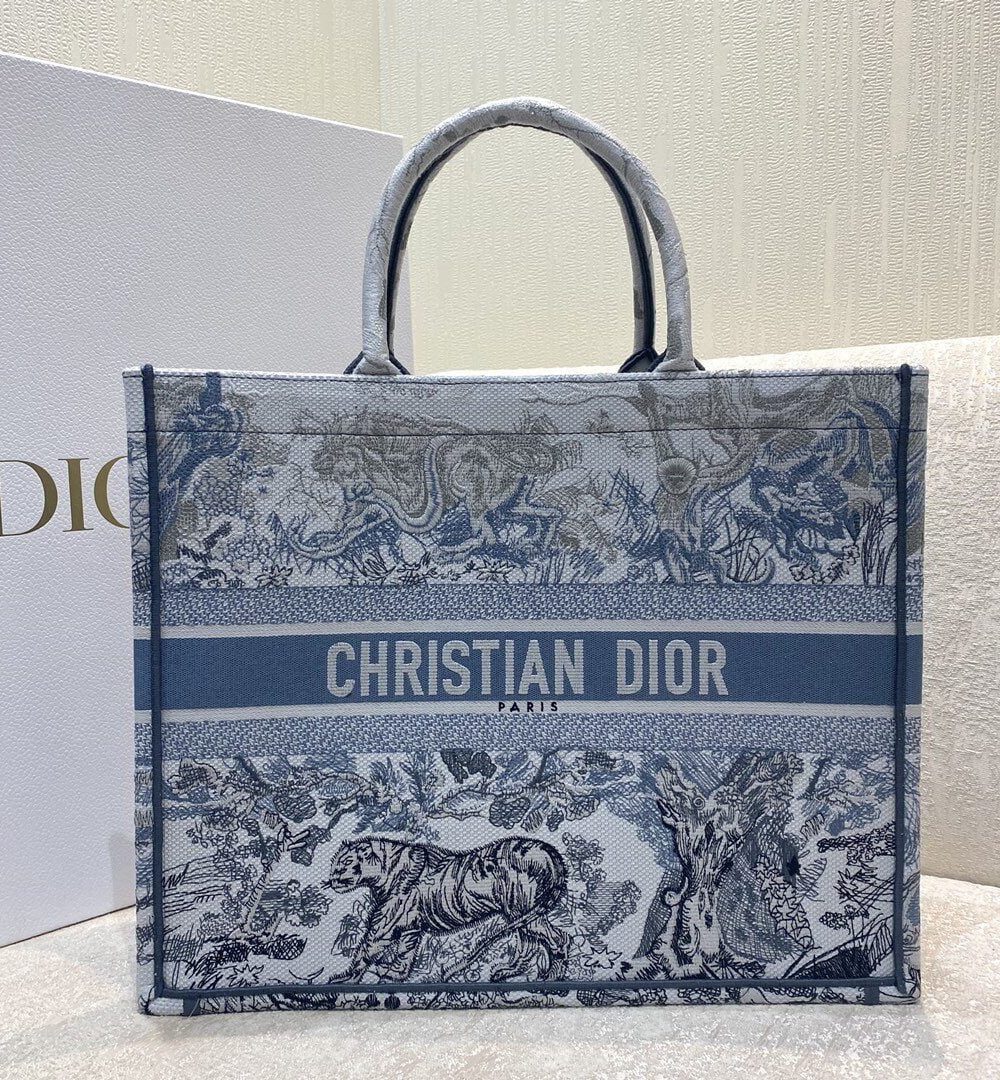 1:1 Replica Christian Dior Large Dior Book Tote Blue and White Cornely Embroidery, Blue, For Women Women’s Handbags, Shoulder Bags, 42cm CD M1286ZRGO_M928