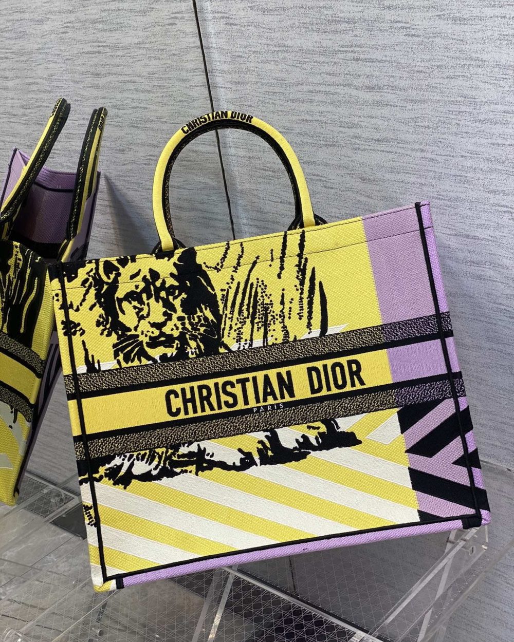 1:1 Replica Christian Dior Large Dior Book Tote Bright Yellow and Pink D-Jungle Pop Embroidery, Yellow/Pink, For Women Women’s Handbags, 41cm CD M1286ZRON_M886