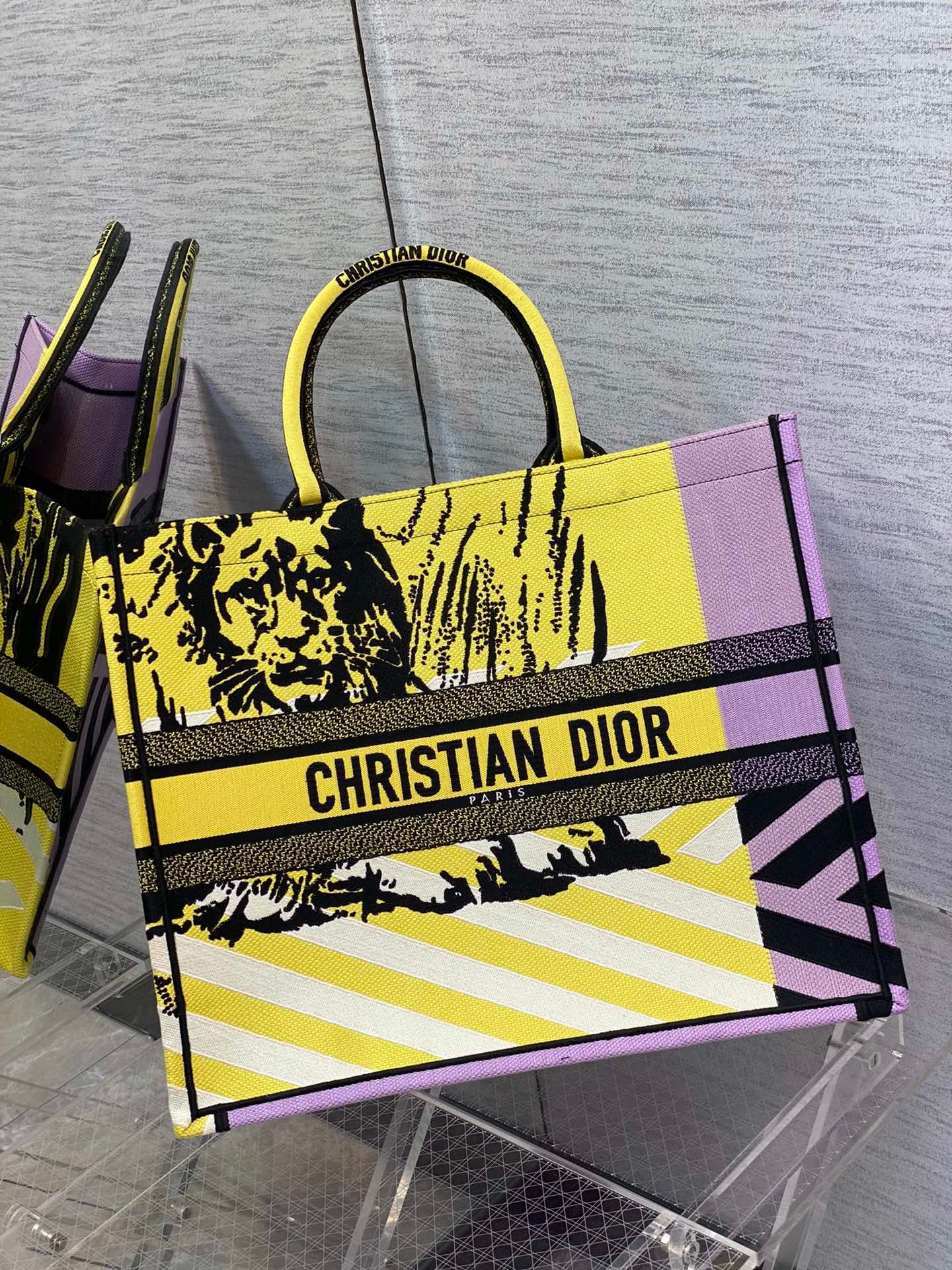 1:1 Replica Christian Dior Large Dior Book Tote Bright Yellow and Pink D-Jungle Pop Embroidery, Yellow/Pink, For Women Women’s Handbags, 41cm CD M1286ZRON_M886