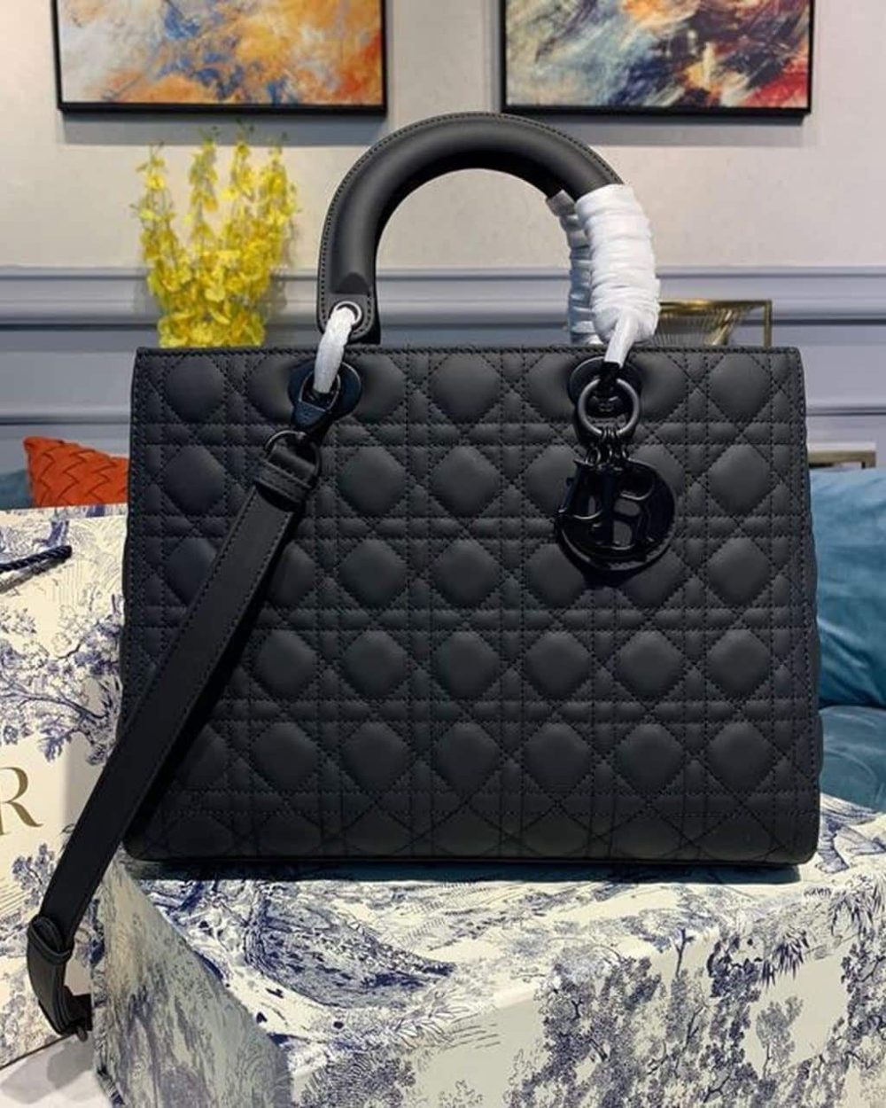 1:1 Replica Christian Dior Large Lady Dior Bag Black For Women 12.5in/32cm CD M0566SLOI_M989