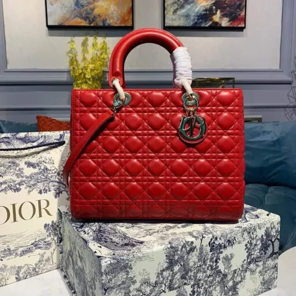 1:1 Replica Christian Dior Large Lady Dior Bag Gold Toned Hardware Cherry Red Cannage For Women CD 12.5in/32cm M0566ONGE_M52R