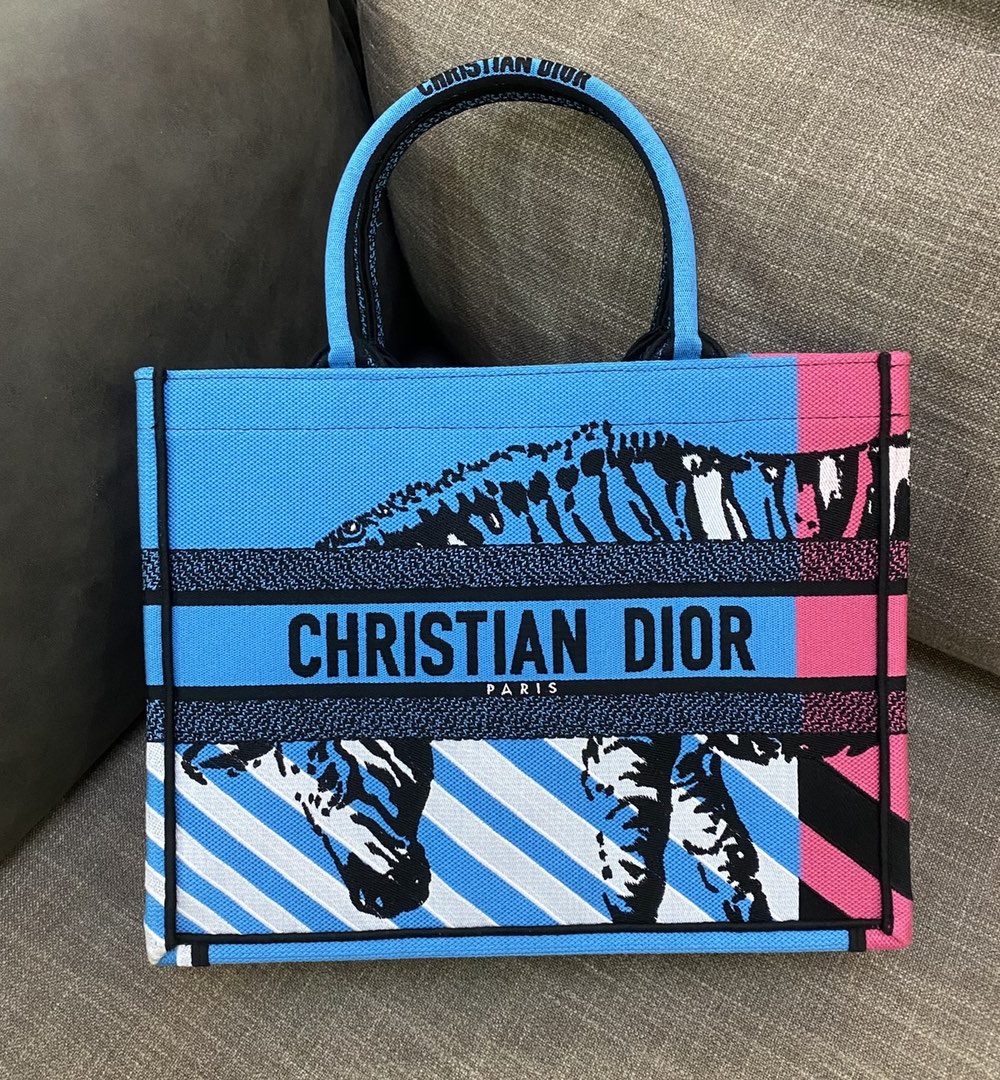 1:1 Replica Christian Dior Medium Dior Book Tote Bright Blue and Bright Pink D-Jungle Pop Embroidery, Blue/Pink, For Women Women’s Handbags, 36cm CD M1296ZRON_M888