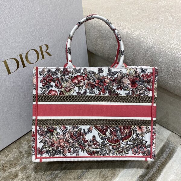 1:1 Replica Christian Dior Medium Dior Book Tote Multicolor Butterfly Embroidery, Red/White, For Women Women’s Handbags, 36cm CD