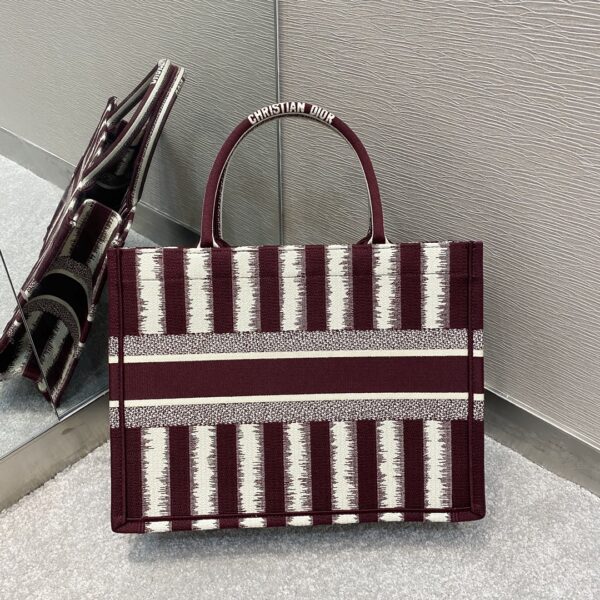 1:1 Replica Christian Dior Medium Dior Book Tote Red D-Stripes Embroidery For Women 36cm/16.5in CD