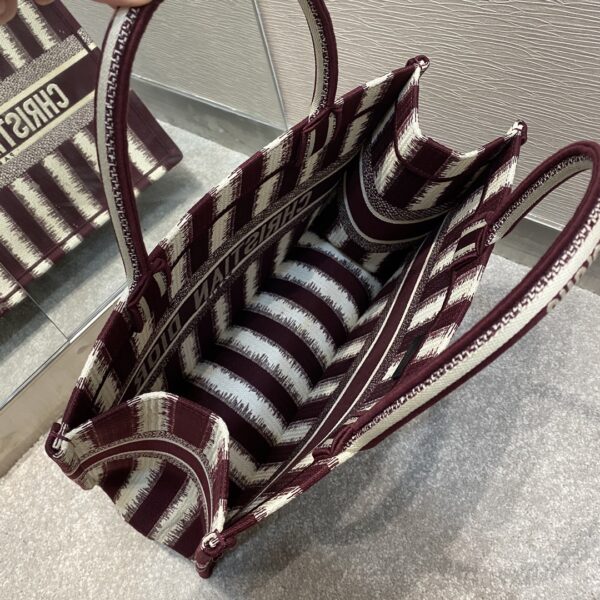 1:1 Replica Christian Dior Medium Dior Book Tote Red D-Stripes Embroidery For Women 36cm/16.5in CD