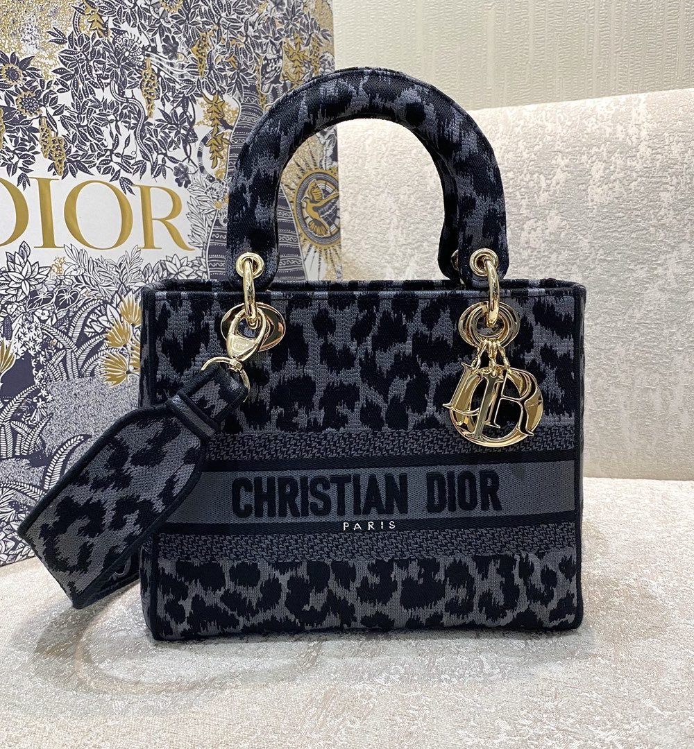 1:1 Replica Christian Dior Medium Dior Lady D-Lite Bag Blue and Black Mizza Embroidery, Blue and Black, For Women Women's Handbags, Crossbody Bags, 24cm CD M0565ORHM_M962