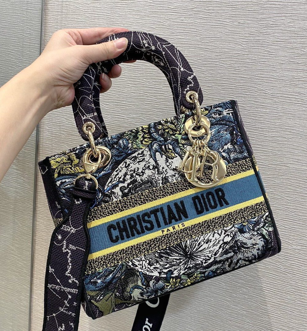 1:1 Replica Christian Dior Medium Lady D-Lite Bag Dior Constellation Embroidery, Blue, For Women Women's Handbags, Crossbody Bags, 24cm CD M0565ORHP_M928