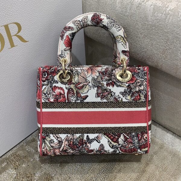 1:1 Replica Christian Dior Medium Lady D-Lite Bag Multicolor Butterfly Embroidery, Red/Latte, For Women Women's Handbags, 24cm CD M0565ORHQ_M884