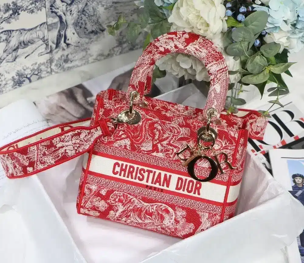 1:1 Replica Christian Dior Medium Lady D-Lite Bag Red, For Women, Women’s Handbags 24cm/9.5in CD